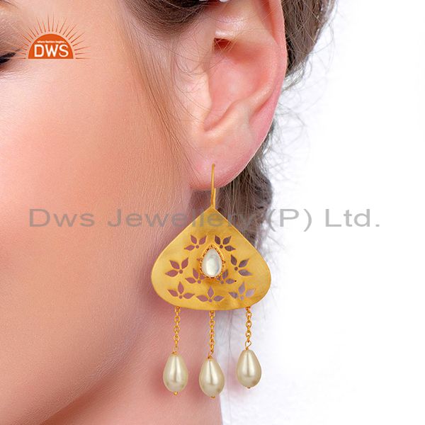 Suppliers Natural Pearl Gemstone Silver Gold Plated Designer Earrings Supplier