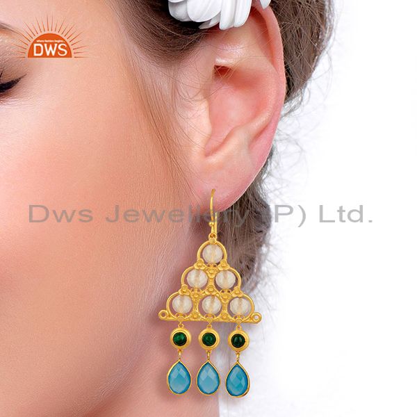Suppliers Designer Blue Chalcedony Gemstone 925 Silver Earrings Jewelry Supplier