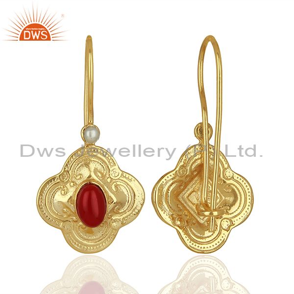Suppliers Coral Gemstone Gold Plated Silver Womens Earrings Jewelry Supplier