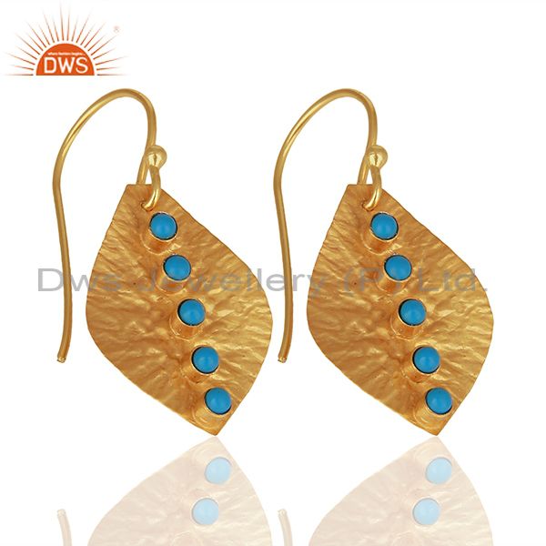 Exporter Turquoise Gemstone Gold Plated 925 Silver Drop Earrings Manufacturer