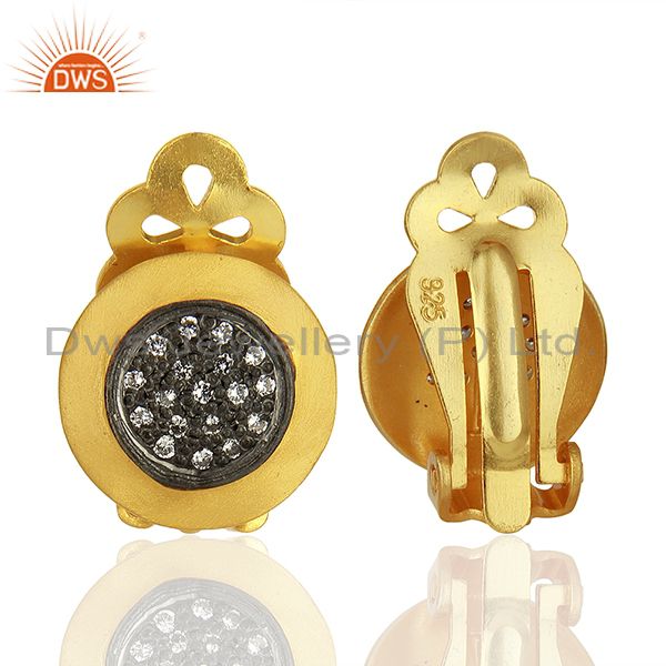 Suppliers Gold Plated Sterling Silver White Zircon Gemstone Stud Earring Jewelry