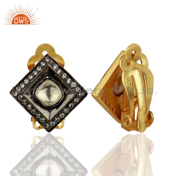 Suppliers Crystal Quartz and CZ Gold Plated Silver Stud Clip Earrings Supplier