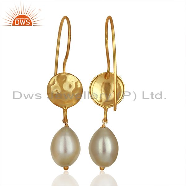 Suppliers Designer Gold Plated 925 Silver Pearl Gemstone Drop Earrings Supplier
