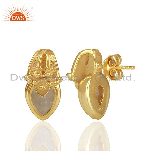 Suppliers Designer Gold Plated 925 Silver Moonstone Stud Earrings Suppliers