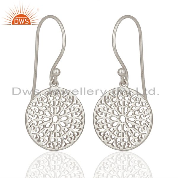 Suppliers Gardens Inspired 925 Sterling Silver White Rhodium Plated Round Earring