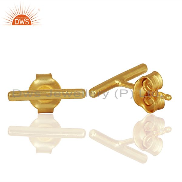 Suppliers Solid Sterling Silver Gold Plated Bar Stud Earrings Manufacturers