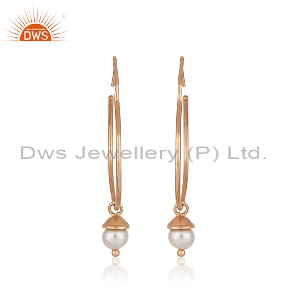 Suppliers Rose Gold Plated 925 Silver Handmade Natural Pearl Girls Earrings Manufacturers
