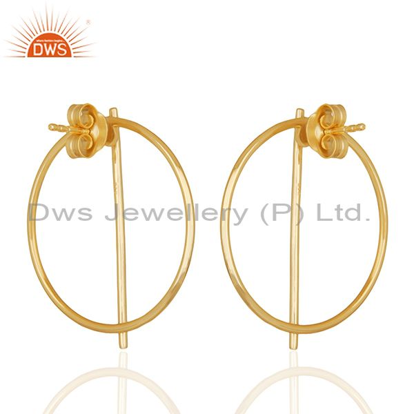 Exporter 925 Sterling Plain Silver Gold Plated Girls Stud Earrings Jewelry