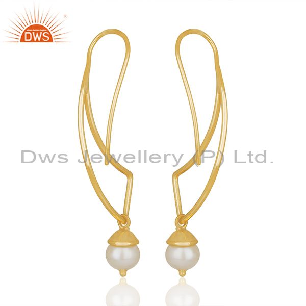 Exporter 2017 New Designer 925 Silver Gold Plated Pearl Earrings Wholesale