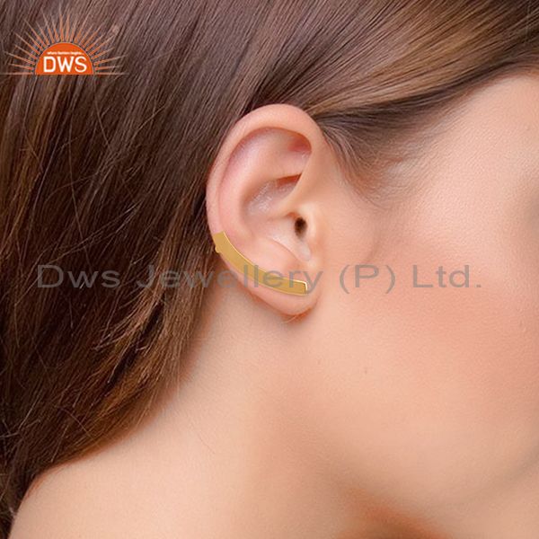 Suppliers Hadndmade Solid 925 Silver Gold Plated Simple Girls Earring Jewelry