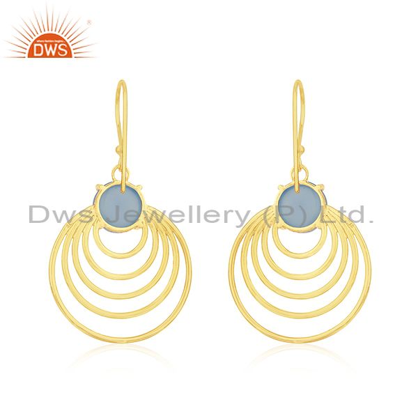 Sterling Silver Blue Chalcedony Gold Plated Designer Earrings Jewelry for Girls Manufacturer India