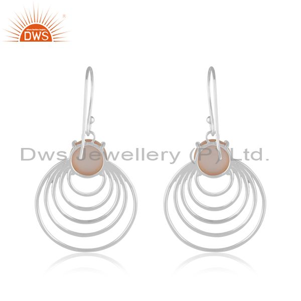Rose Chalcedony Gemstone 925 Silver Drop Earrings India Wholesale Jaipur
