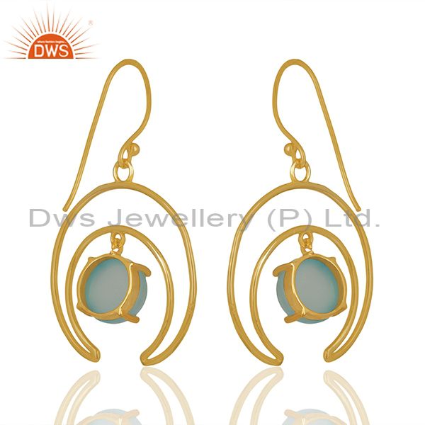 Solid Silver Half Moon Design Chalcedony Gemstone Earrings Wholesale Jaipur