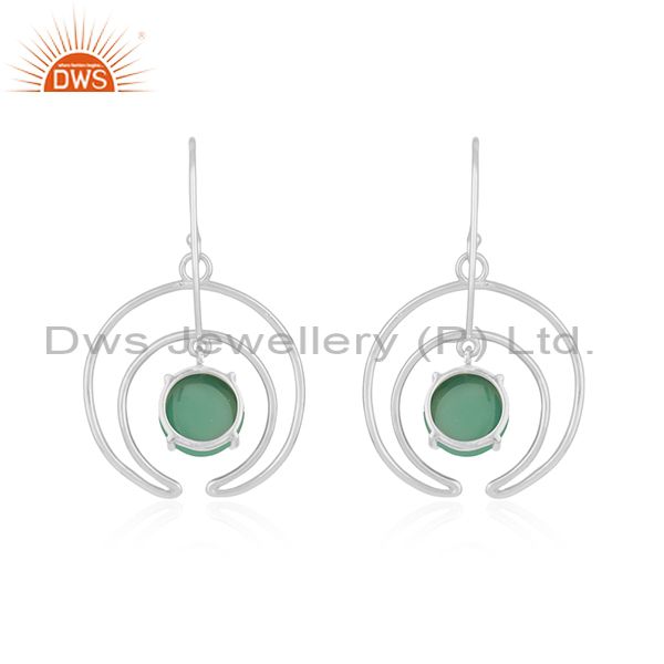 Genuine Designer Moon Design Green Onyx Gemstone Fine 925 Silver Earrings