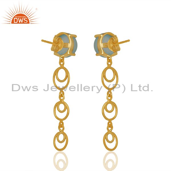 Gold Plated 925 Silver Aqua Chalcedony Gemstone Dangle Earrings Manufacturer
