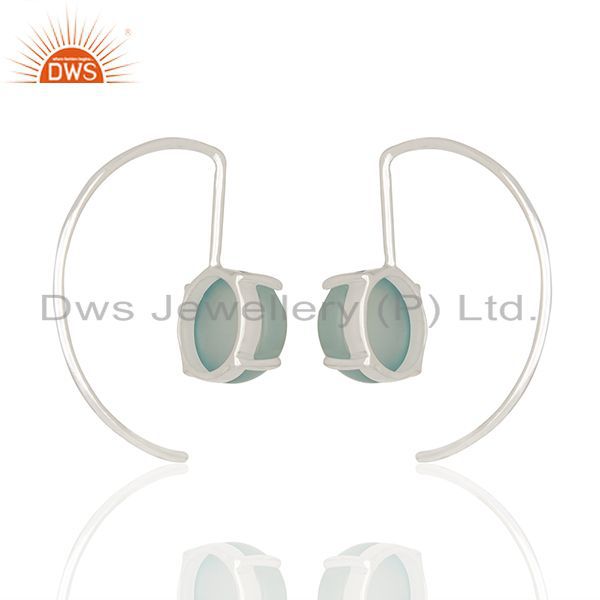 Aqua Chalcedony Gemstone New Designer White Silver Drop Earring Jewelry Manufacturer India