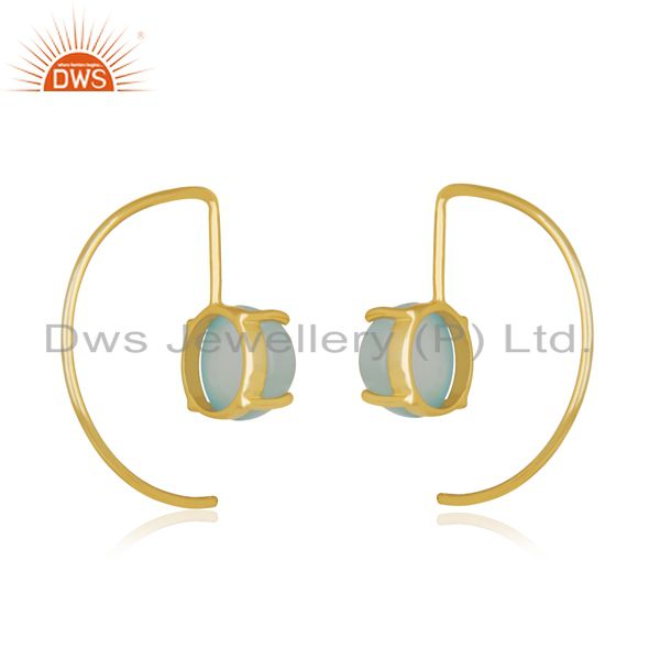 Aqua Chalcedony Gemstone Simple 925 Silver Earrings Supplier