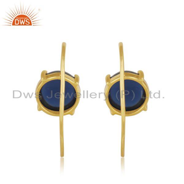 Blue Corundum Gemstone Gold Plated 925 Silver Earring Jewelry Manufacturer Jaipur