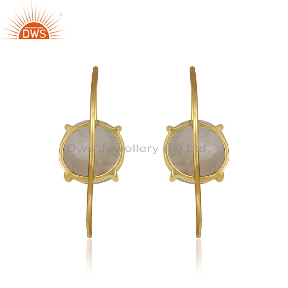 Designer of Rainbow moonstone gold plated sterling silver earrings manufacturer