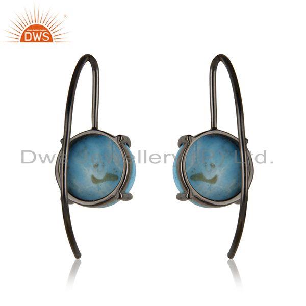 Matrix Turquoise Gemstone Silver Black Rhodium Plated Earrings Supplier India