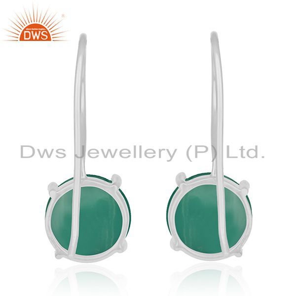 Suppliers Green Onyx Gemstone Sterling Fine Silver Drop Earrings Manufacturer India