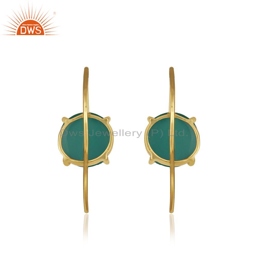 Designer of Green onyx gemstone gold plated sterling silver earrings wholesale