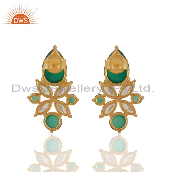 Suppliers Green Onyx Gemstone 925 Silver Gold Plated Stud Earrings Jewelry