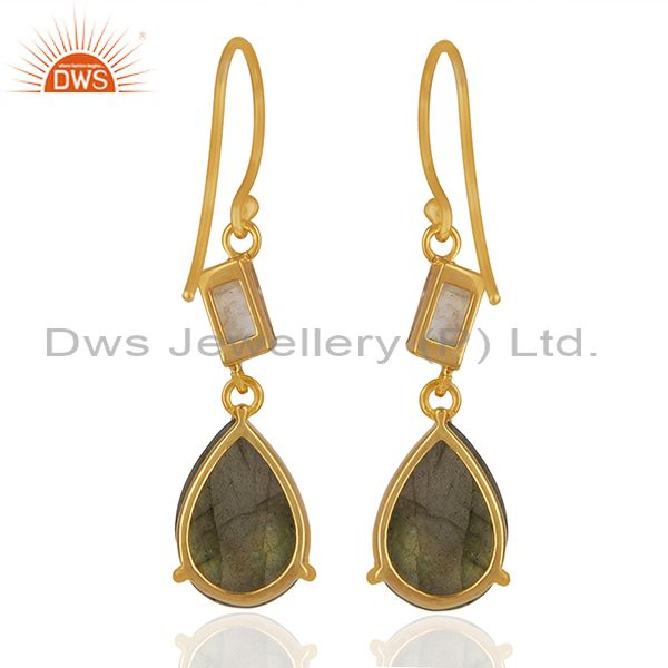Suppliers Labradorite and Moonstone Rainbow 925 Silver Dangle Earrings Wholesale