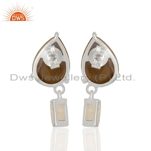 Suppliers Natural Labradorite and Moonstone 925 Silver Drop Earrings Wholesale