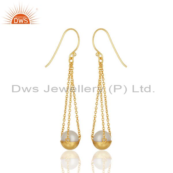 Suppliers Natural Pearl Gold Plated Solid 925 Silver Chain Earrings Manufacturer