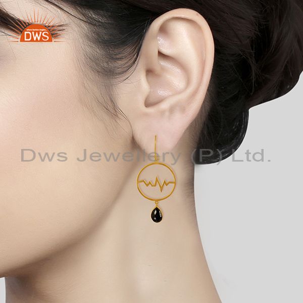 Suppliers Hematite Studded Simple Heartbeat Gold Plated Designer Silver Earring