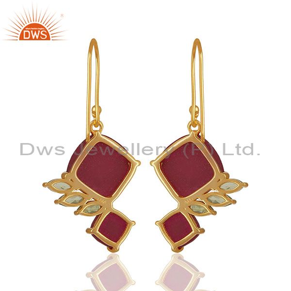 Exporter 92.5 Sterling Silver Gold Plated Double Gemstone Earrings Wholesale