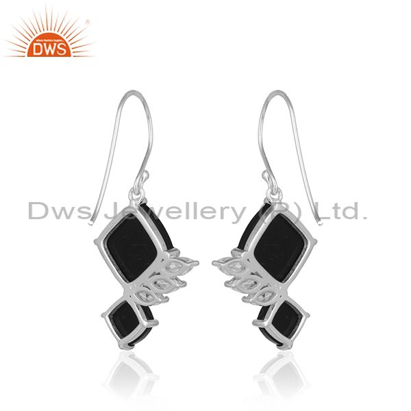 Suppliers Black Onyx Gemstone With White Zircon 925 Silver Handmade Drop Earring Wholesale