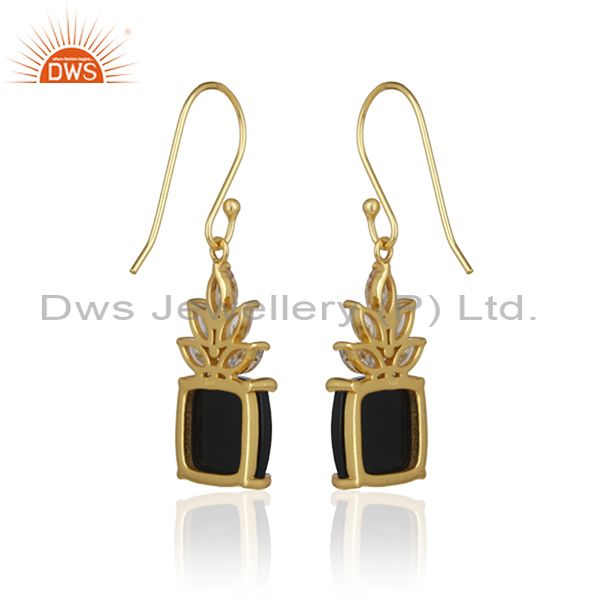 Suppliers Cz and Black Onyx Gemstone 925 Silver Gold Plated Custom Earring Manufacturer