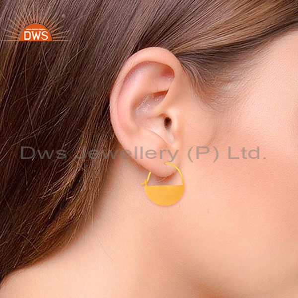 Suppliers Round 925 Plain Silver Handmade Gold Plated Simple Earrings Suppliers