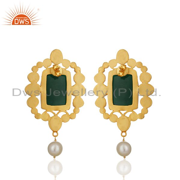 Exporter Hancraved Green Onyx Gemstone 925 Silver Drop Earrings Wholesale