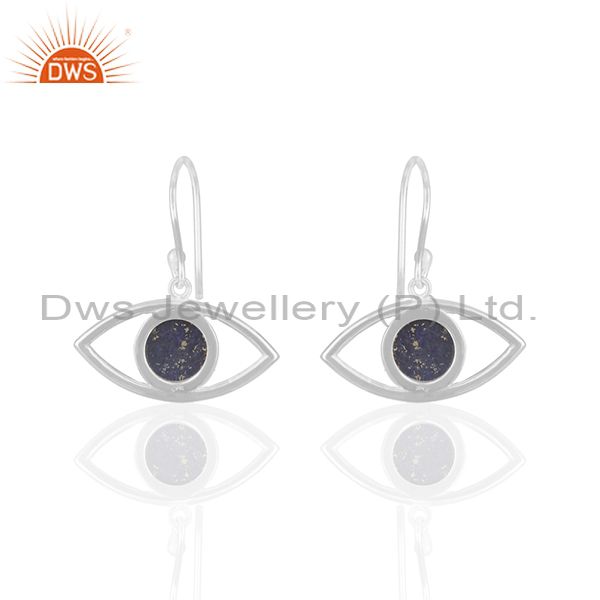 Suppliers Solid Silver Evil Eye Design Natural Lapis Lazuli Gemstone Earrings