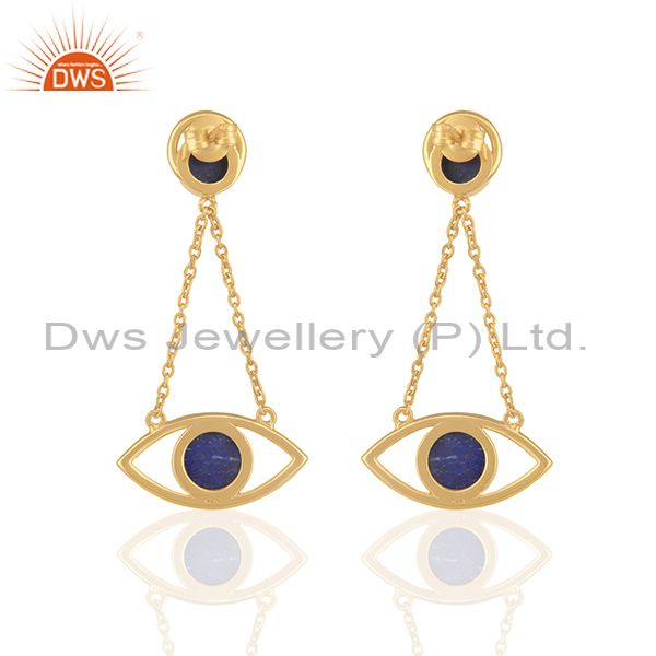 Suppliers Gold Plated 925 Silver Gold Plated Chain Lapis Gemstone Earring