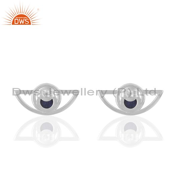 Suppliers Genuine 925 Silver Eye Design Lapis Gemstone Stud Earrings Wholesale