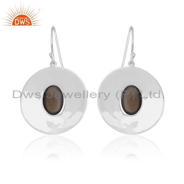 Suppliers Smoky Quartz White Rhodium Plated 925 Silver Drop Earrings Wholesale
