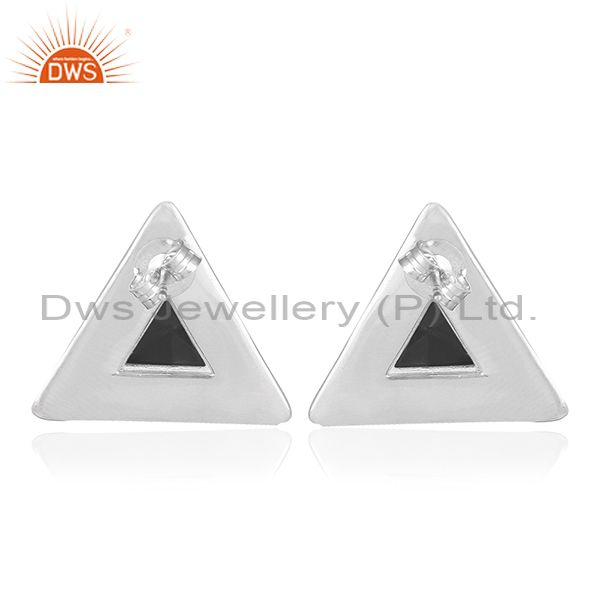 Suppliers Black Onyx Gemstone Sterling Silver Triangle Stud Earring Jewelry Manufacturer