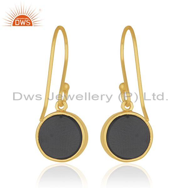 Suppliers 92.5 Sterling Silver Gold Plated Black Onyx Gemstone Peace Design Earrings