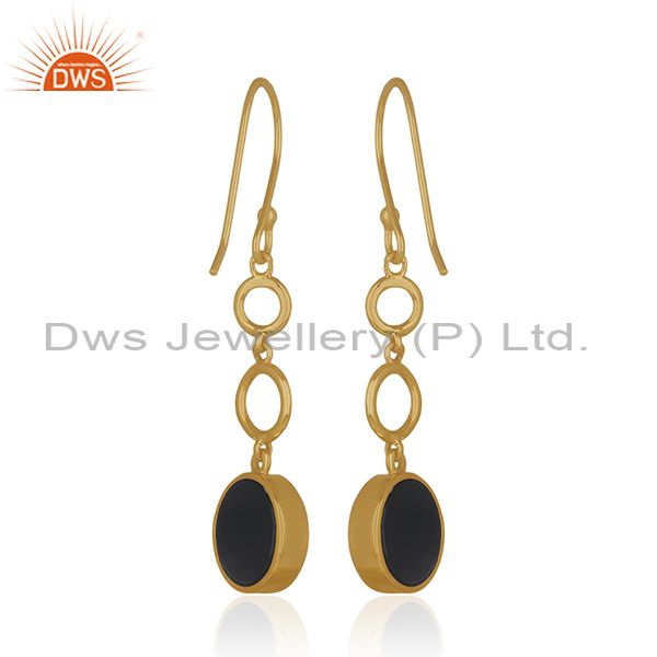 Suppliers Gold Plated 925 Sterling Silver Black Gemstone Lucky Peace Charm Earrings