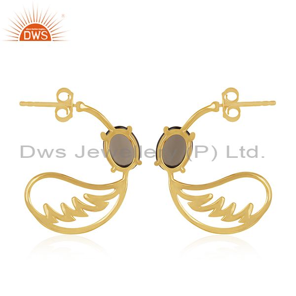 Suppliers Angel Wing 925 Silver Gold Plated Smoky Quartz Earring Manufacturer from India