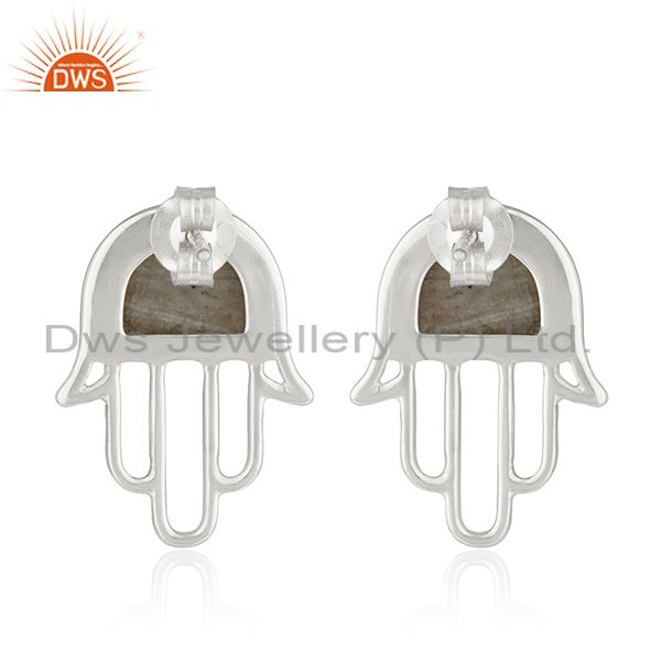 Suppliers Labradorite Gemstone 925 Silver Hamsa Hand Charm Stud Earring Manufacturer India