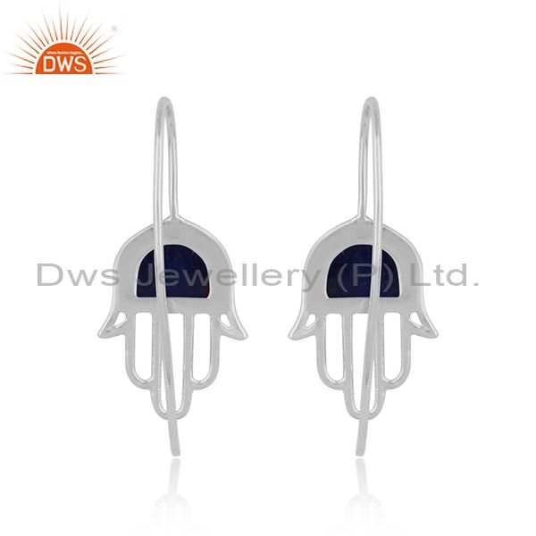 Designer hamsa hand sterling silver earring with lapis
