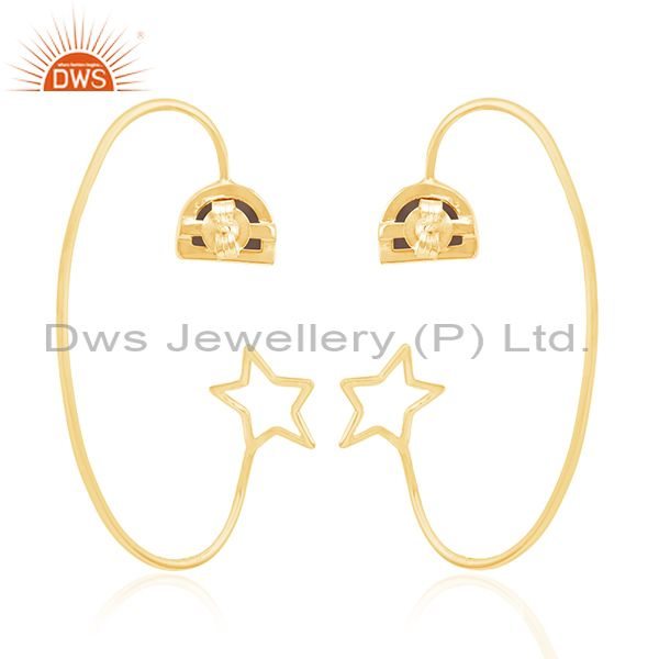 Suppliers Star Design Yellow Gold Plated 925 Silver Tiger Eye Gemstone Earring Wholesaler