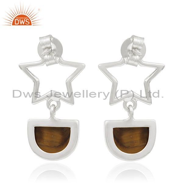 Suppliers Tiger Eye Gemstone Fine Sterling Silver Star Charm Earring Manufacturers