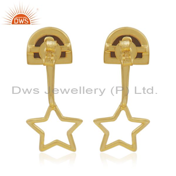 Suppliers Yellow Gold Plated 925 Silver Tiger Eye Gemstone Star Design Earring Wholesale