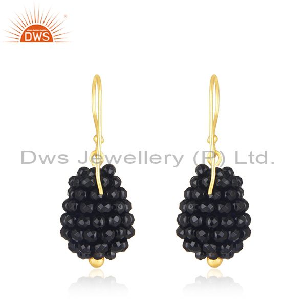 Suppliers Black Onyx Beaded Gemstone Gold Plated Silver Earrings Jewelry